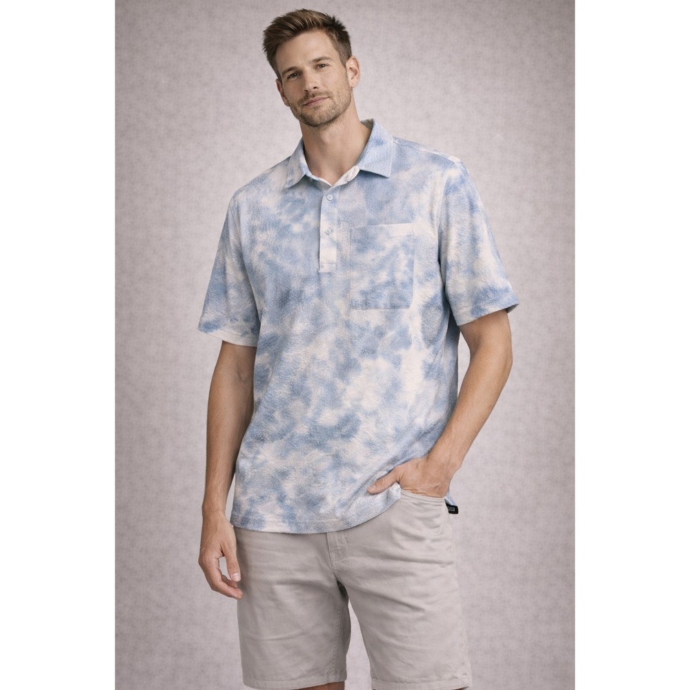 OAKLEY Short Sleeve Polo Shirt Mens XL Blue Cloud Print Casual